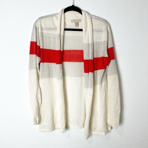 Banana Republic Open Front 100% Linen Cardigan Small Cream Red 218 - Picture 1 of 6